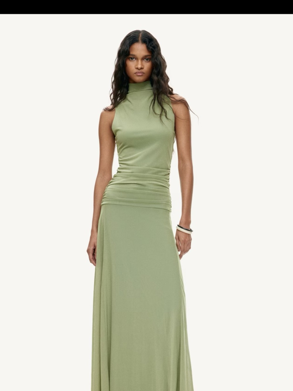 H&M Olive Green Maxi Dress with High Neck